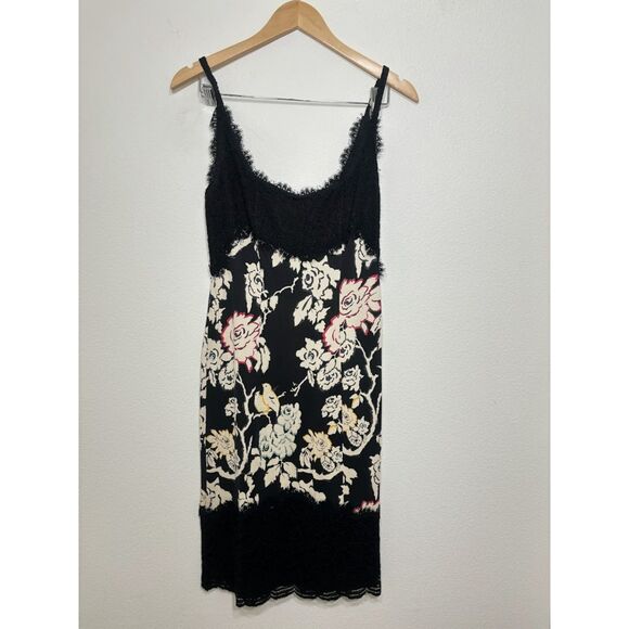 Diane Von Furstenberg Floral Bird Olivette Silk Dress Eyelash Lace Trim Size 8 - Picture 2 of 5